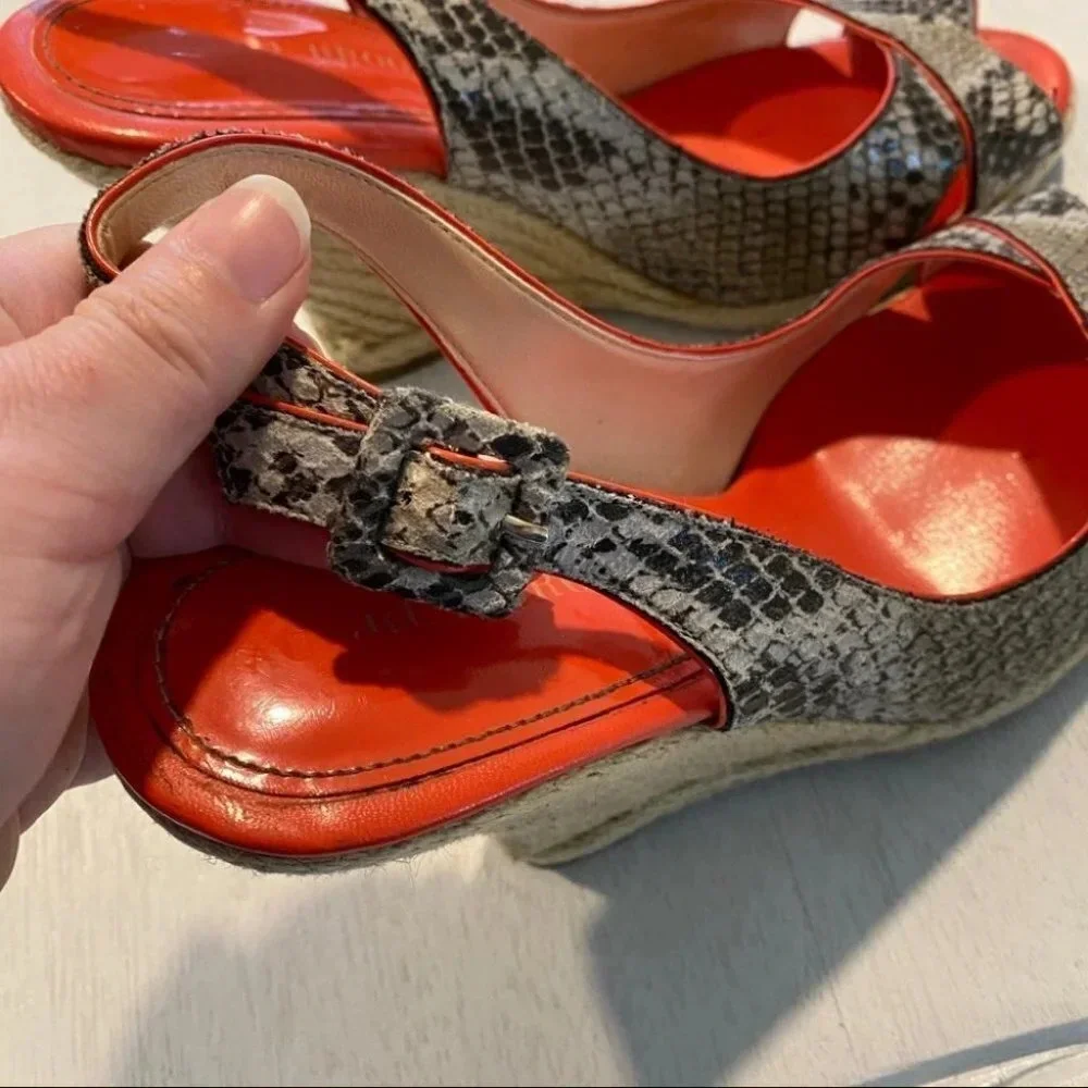Audrey Brooke Snake Wedge Espadrille Heels Neon‎